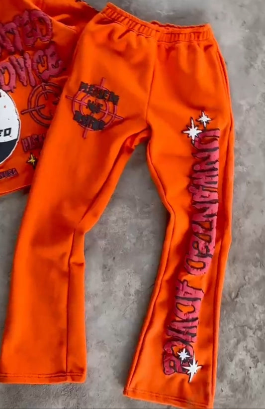 Heavyweight Puff Print Flared Sweats (Orange)