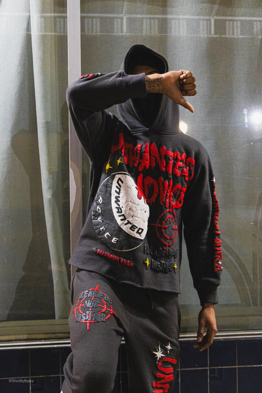 Heavyweight Cropped Hoodie (Grey/Red)