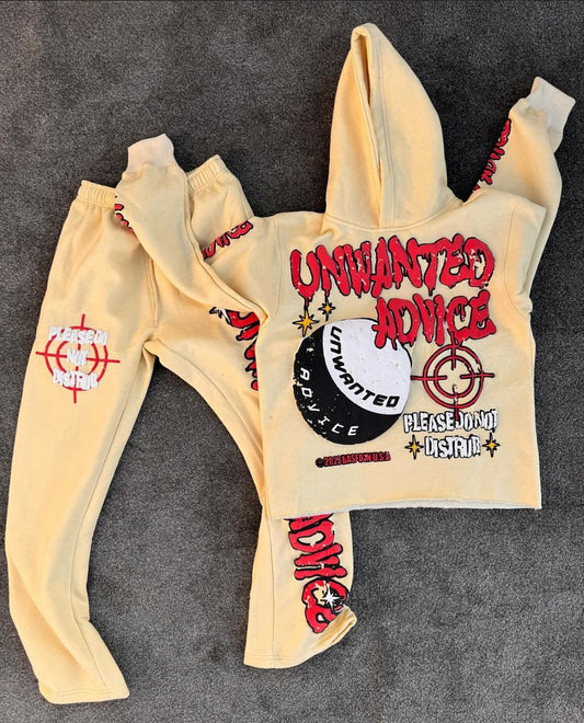 Flared Sweats + Cropped Hoodie Tracksuit (Cream +Red)