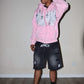 Rhinestone + Denim Distressed Windy Zip Up Jacket