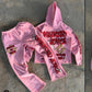 Flared Sweats + Cropped Hoodie Tracksuit (Pink)