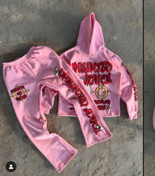 Flared Sweats + Cropped Hoodie Tracksuit (Pink)