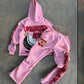 Flared Sweats + Cropped Hoodie Tracksuit (Pink)