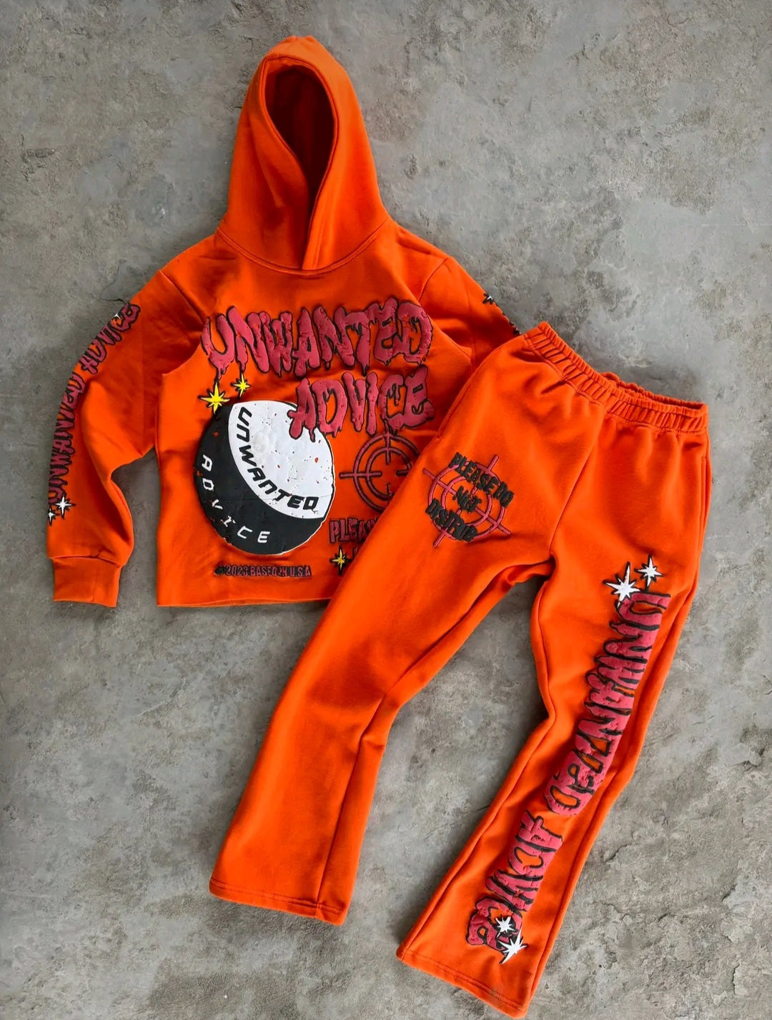 Heavyweight Puff Print Flared Sweats (Orange)