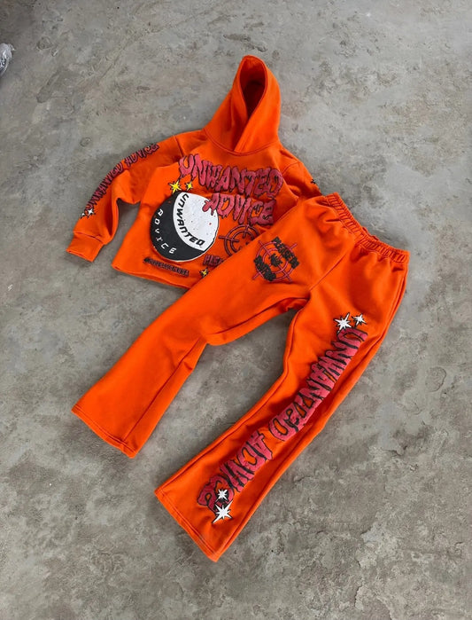 Flared Sweats + Cropped Hoodie Tracksuit (Orange)