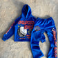 Flared Sweats + Cropped Hoodie Tracksuit (Blue/Red)