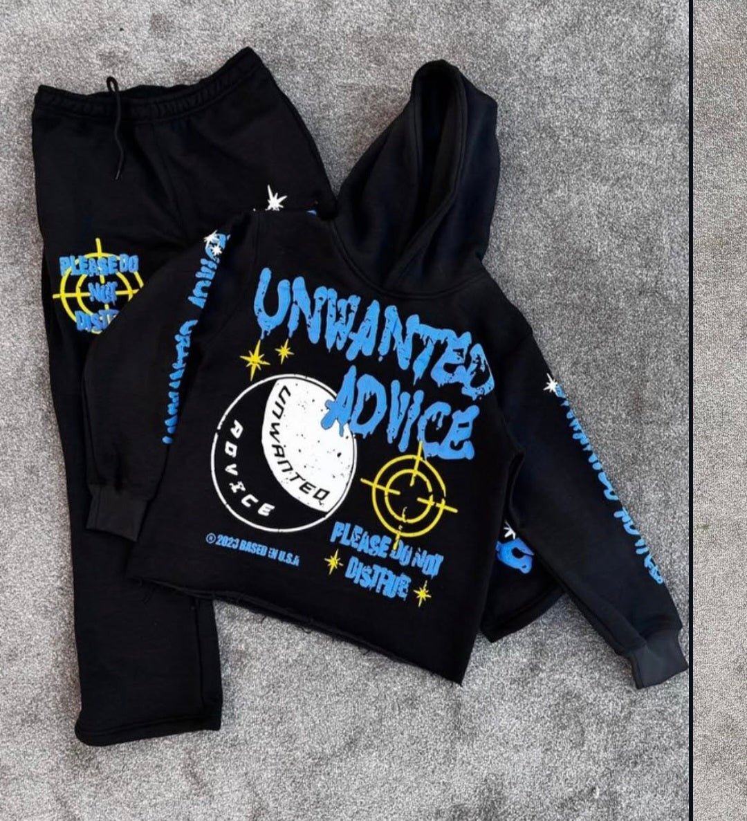 Flared Sweats + Cropped Hoodie Tracksuit (Blue/Black)