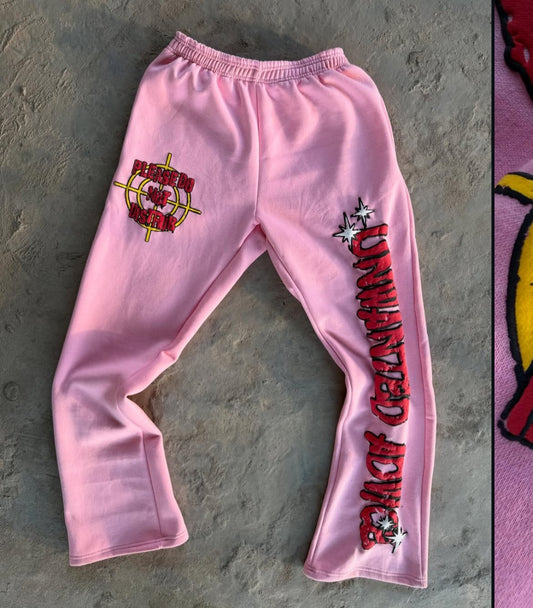 Heavyweight, Flared Puff Print Sweatpants (Pink)