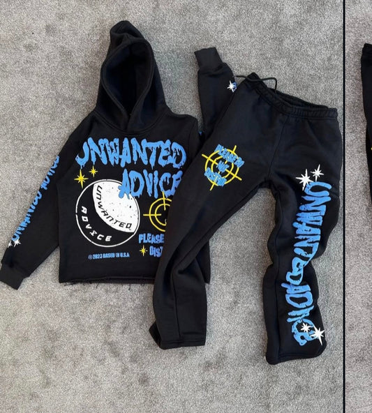 Flared Sweats + Cropped Hoodie Tracksuit (Blue/Black)