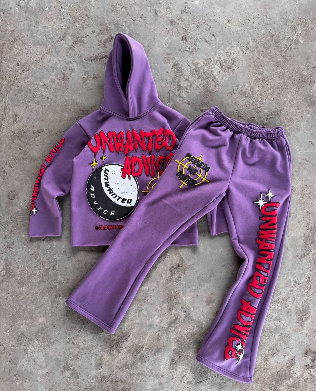 Flared Sweats + Cropped Hoodie Tracksuit (Purple)